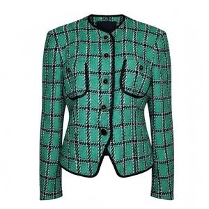 VTG Green Plaid Evan Picone Jacket Womens SZ 10 Blazer Classy Vintage 80s Retro